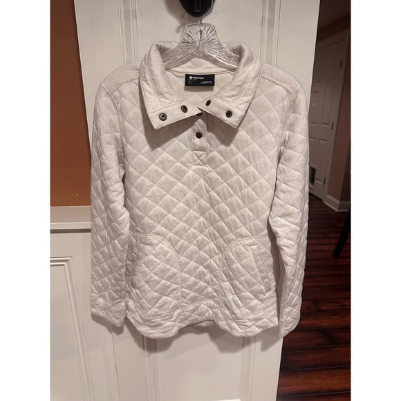 Marmot Quilted Pullover Women's Small Beige Snap Button Pockets Long Sleeve - Picture 3 of 10